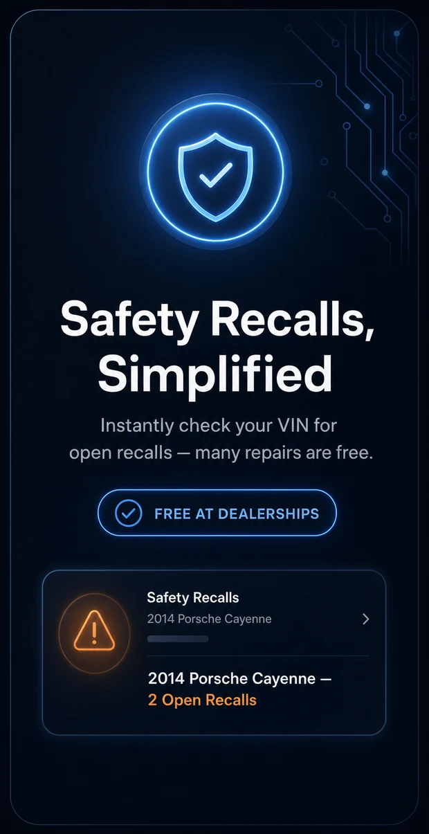 Safety recalls for a 2014 Porsche Cayenne — real campaigns, free dealer remedies.