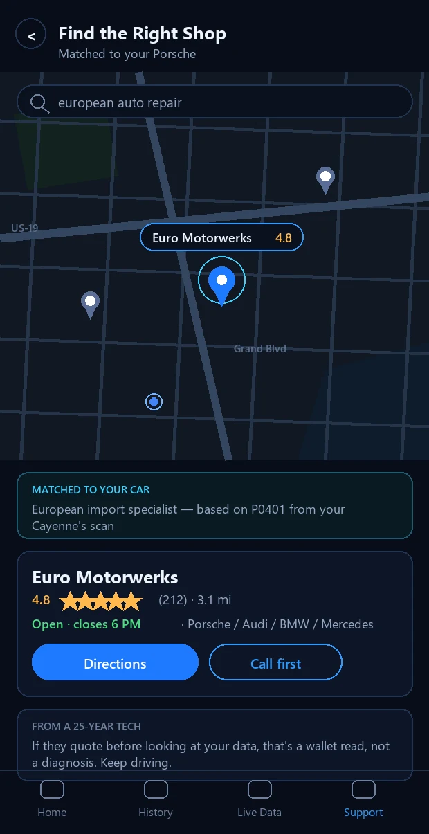 Find the Right Shop: matched to your car and codes, with advice from a 25-year tech.